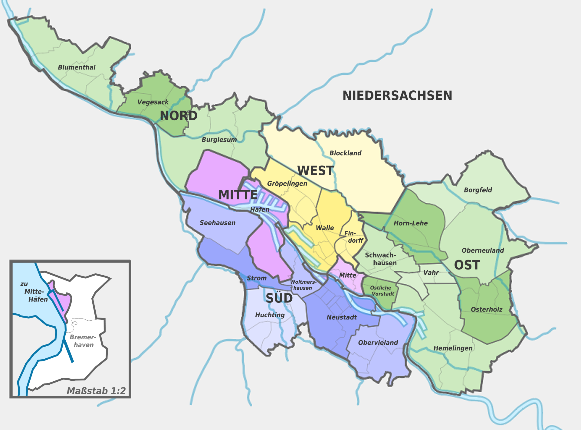 Karte mit Verwaltungseinheiten von Bremen